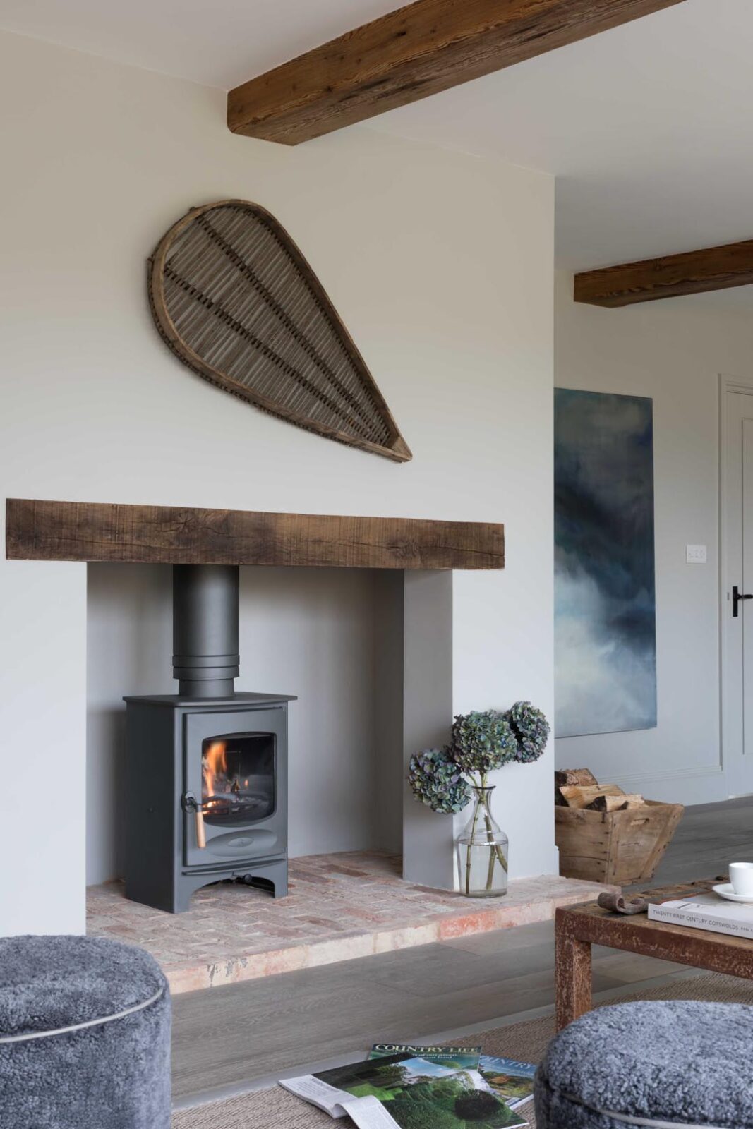 Cart Shed log burning fire & fireplace