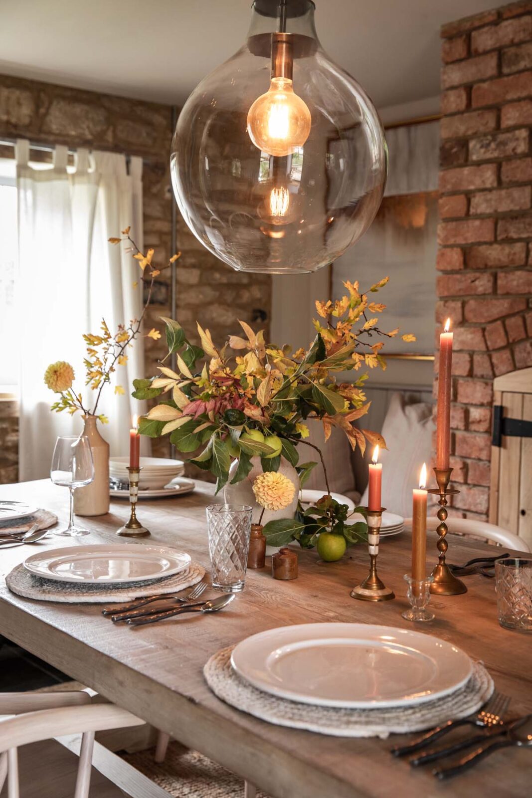 Dining room table with autumn flowers
