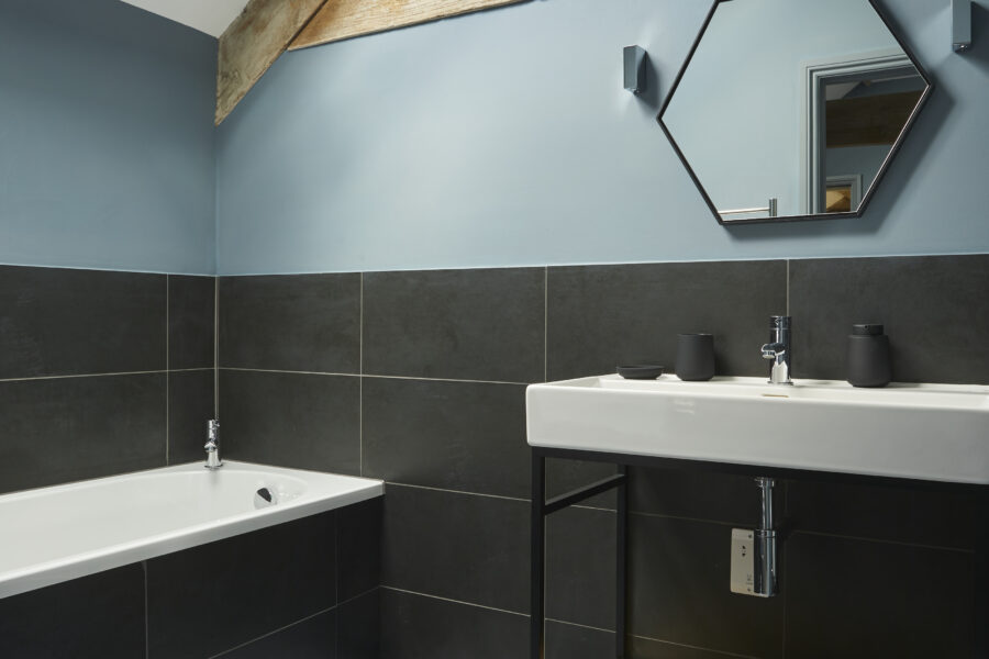 Bathroom with large sink and bathtub