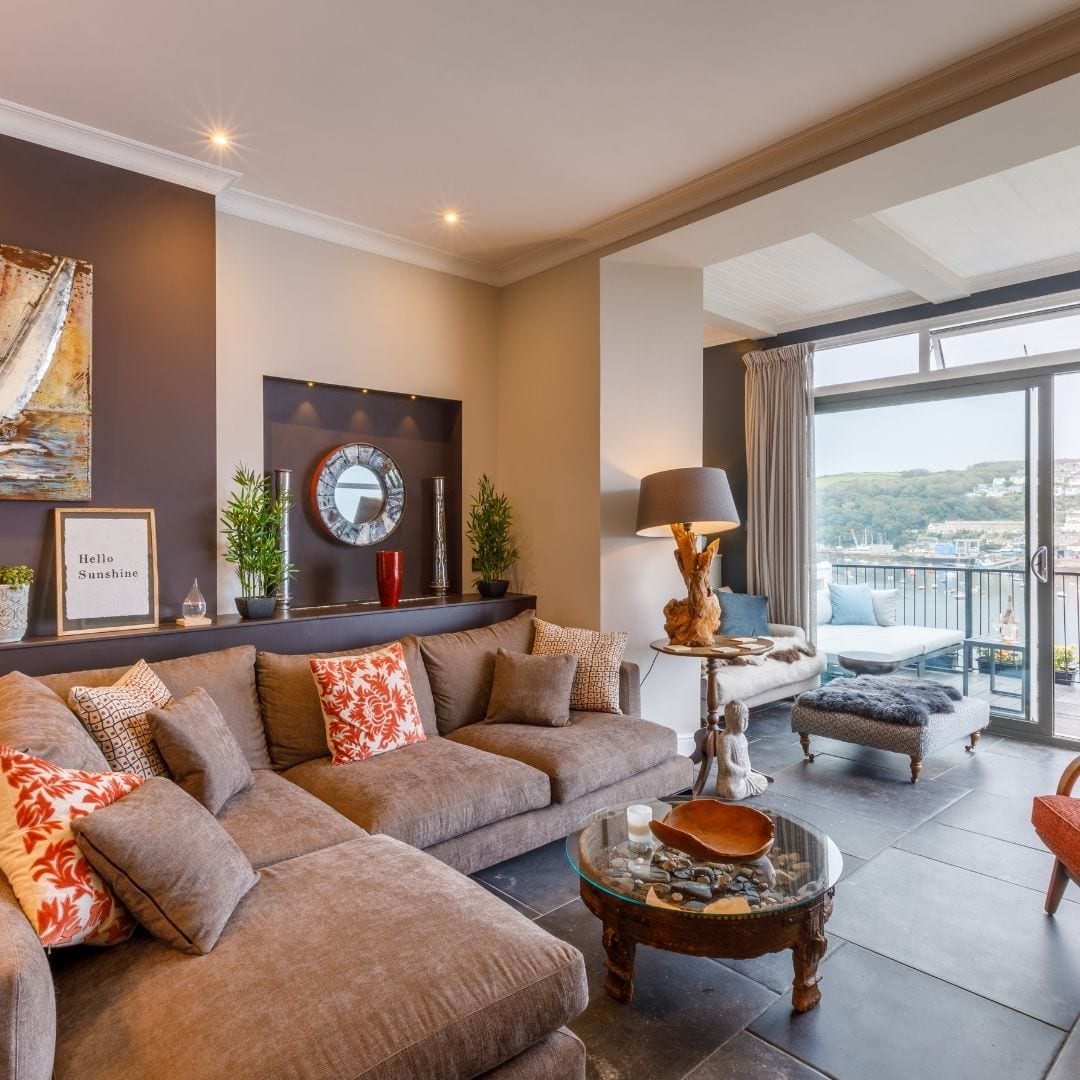 L-shaped sofa and balcony