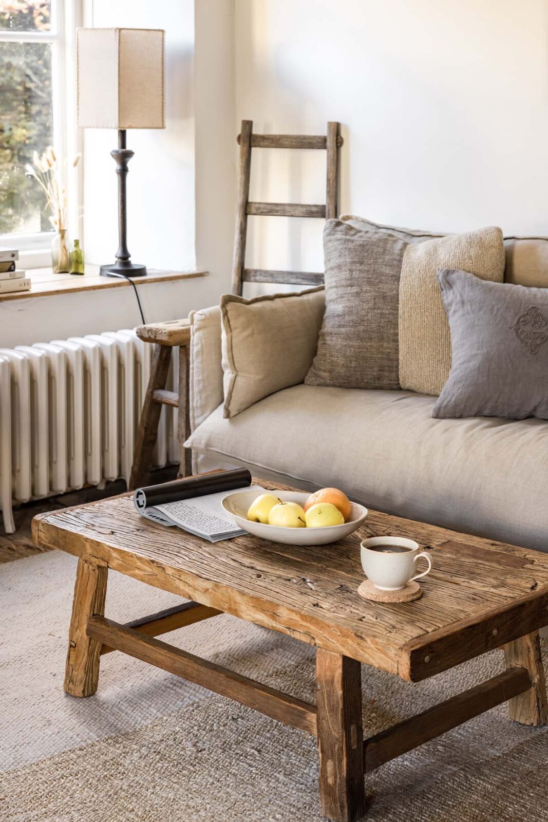 close up of coffee table and sofa