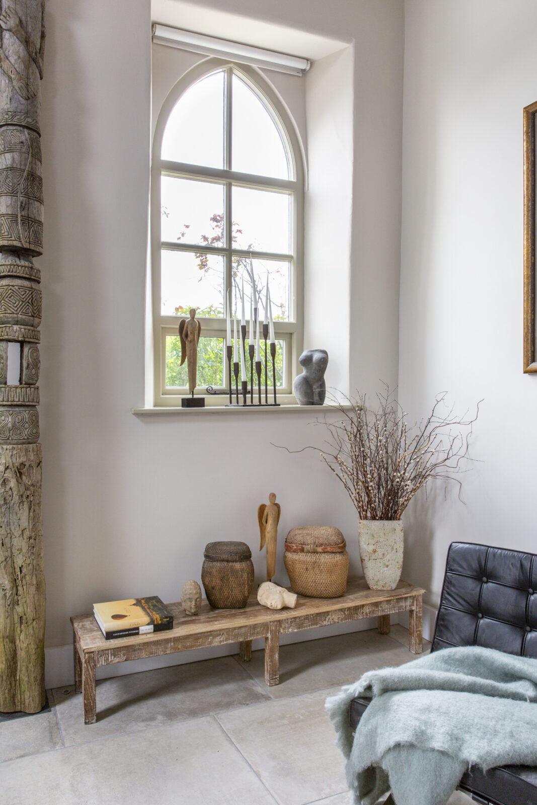 Converted Chapel interior with bohemian decor and furnishings